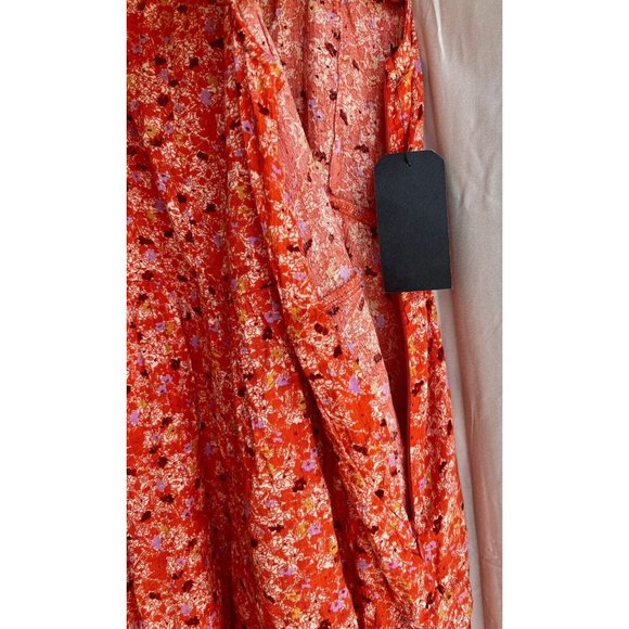 Market & Melrose Orange Floral Romper V-Neck Pockets Side Zipper Large NWT - Picture 7 of 15